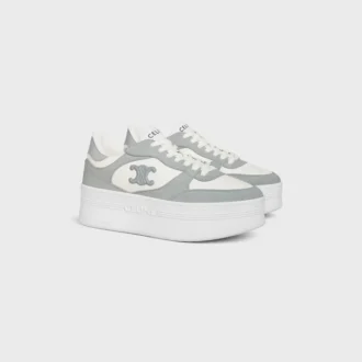 Block Wedge Sneaker in Calfskin and Suede Calfskin Block Wedge Sneaker in Calfskin and Suede Calfskin
