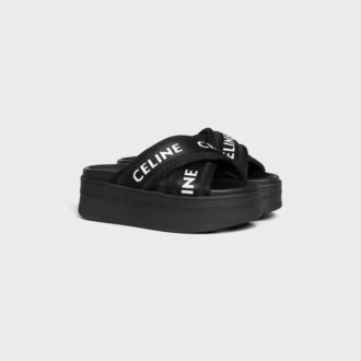 Celine Block Slide z siateczki, nylonu i tkaniny z żakardowym wzorem CELINE Celine Block Slide z siateczki, nylonu i tkaniny z żakardowym wzorem CELINE