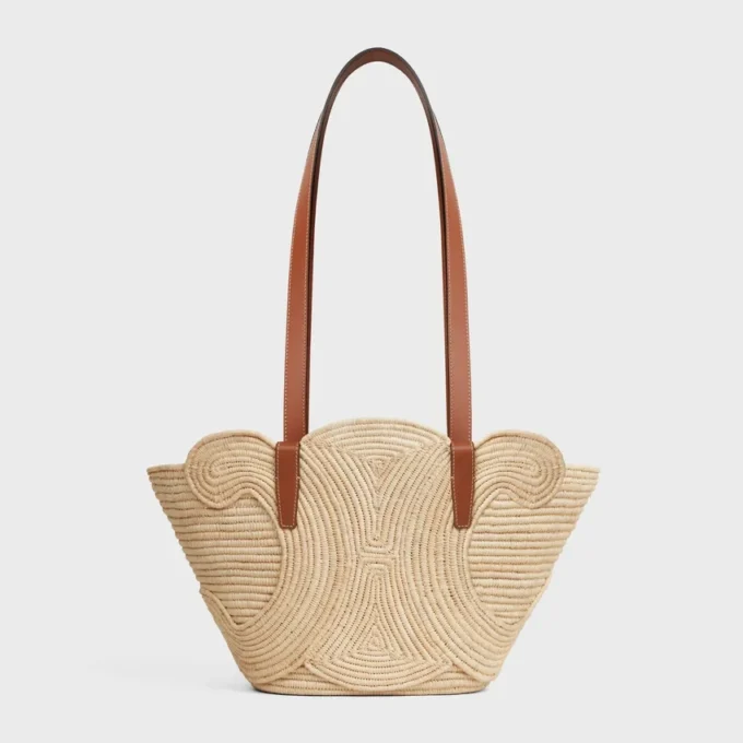Celine Classic Panier Small Braided Triomphe z rafii i skóry cielęcej Celine Classic Panier Small Braided Triomphe z rafii i skóry cielęcej