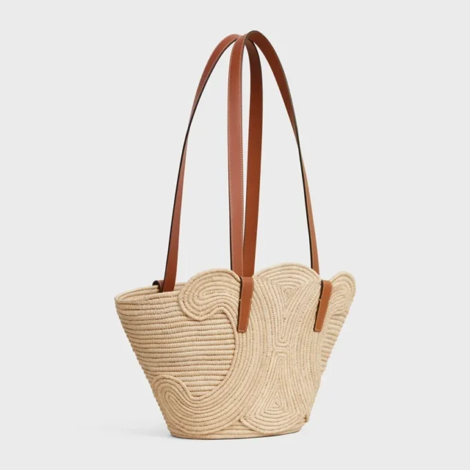 Celine Classic Panier Small Braided Triomphe z rafii i skóry cielęcej Celine Classic Panier Small Braided Triomphe z rafii i skóry cielęcej