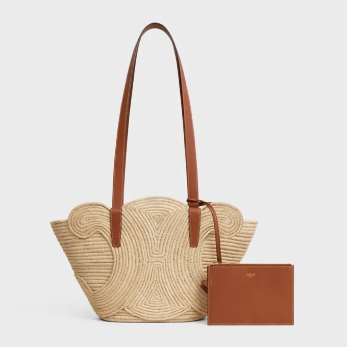 Celine Classic Panier Small Braided Triomphe z rafii i skóry cielęcej Celine Classic Panier Small Braided Triomphe z rafii i skóry cielęcej