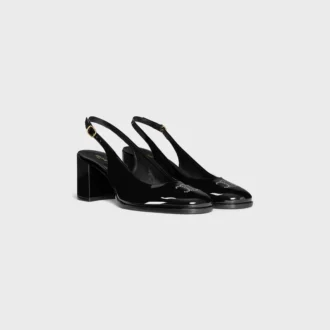 CELINE Lily Perforated Triomphe Slingback z lakierowanej skóry cielęcej CELINE Lily Perforated Triomphe Slingback z lakierowanej skóry cielęcej