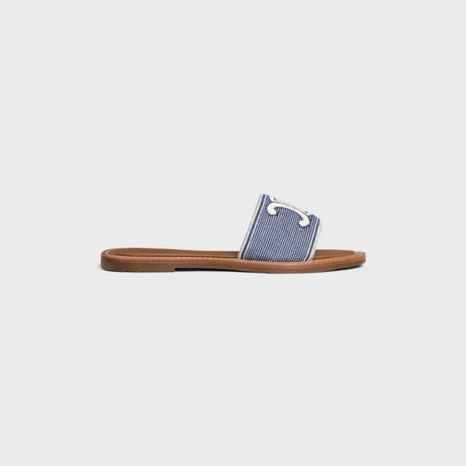 CELINE Lympia Mule z tkaniny w paski z motywem Triomphe