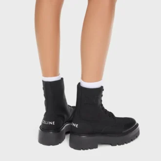 CELINE Masywne sznurowane buty z nylonu i błyszczącej skóry bydlęcej CELINE Masywne sznurowane buty z nylonu i błyszczącej skóry bydlęcej