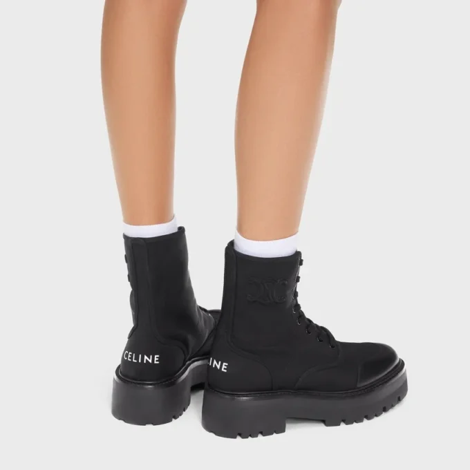 CELINE Masywne sznurowane buty z nylonu i błyszczącej skóry bydlęcej CELINE Masywne sznurowane buty z nylonu i błyszczącej skóry bydlęcej
