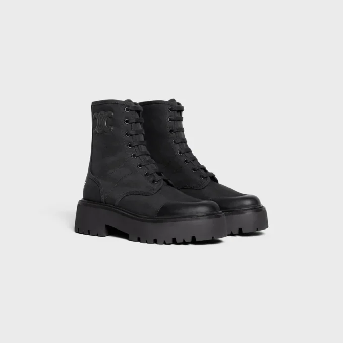 CELINE Masywne sznurowane buty z nylonu i błyszczącej skóry bydlęcej CELINE Masywne sznurowane buty z nylonu i błyszczącej skóry bydlęcej