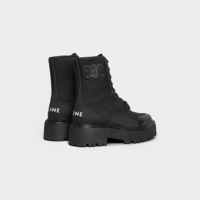 CELINE Masywne sznurowane buty z nylonu i błyszczącej skóry bydlęcej CELINE Masywne sznurowane buty z nylonu i błyszczącej skóry bydlęcej