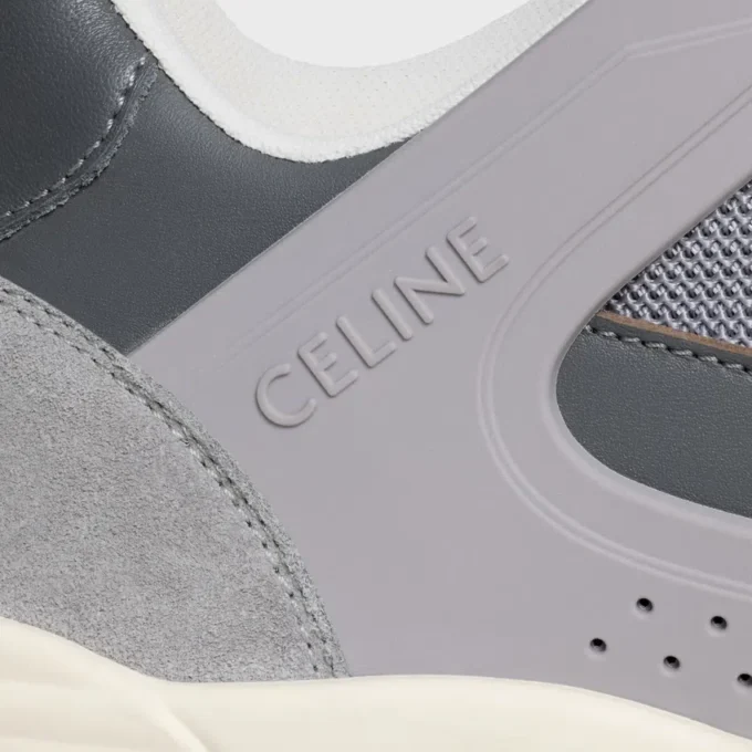 CELINE Trainer Ct-09 Niskie sznurowane trampki z zamszowej skóry cielęcej, skóry cielęcej i siateczki CELINE Trainer Ct-09 Niskie sznurowane trampki z zamszowej skóry cielęcej, skóry cielęcej i siateczki