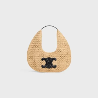 Classic Panier Hobo Bag in Raffia and Calfskin