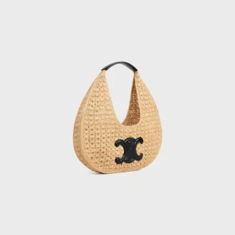 Classic Panier Hobo Bag in Raffia and Calfskin