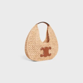 Classic Panier Hobo Bag in Raffia and Calfskin