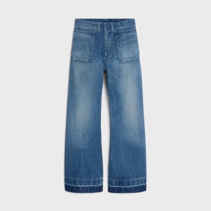 Dżinsy z rozszerzanymi nogawkami 002 z lekkiego bawełnianego denimu