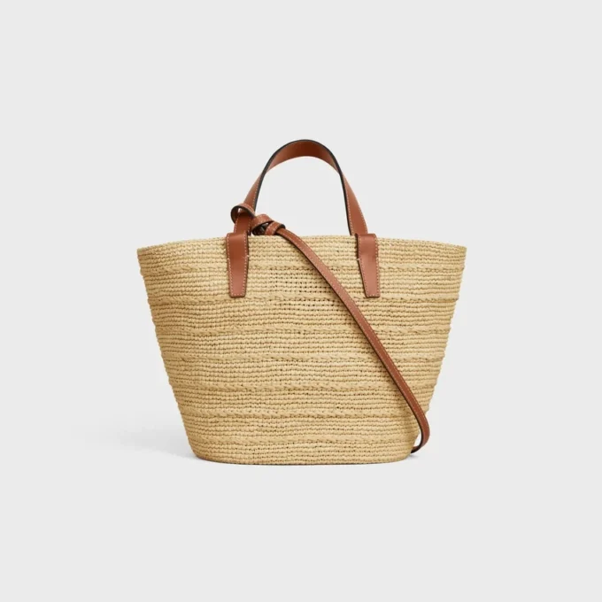 Elastyczna torebka CELINE Classic Panier dla Teenów z rafii i skóry cielęcej Elastyczna torebka CELINE Classic Panier dla Teenów z rafii i skóry cielęcej