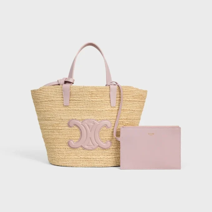 Elastyczna torebka CELINE Classic Panier dla Teenów z rafii i skóry cielęcej Elastyczna torebka CELINE Classic Panier dla Teenów z rafii i skóry cielęcej