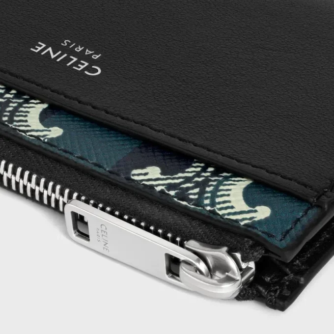 Etui na karty z zamkiem błyskawicznym z pasiastego Triomphe Canvas i skóry jagnięcej