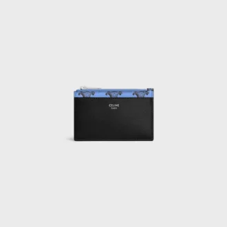 Etui na karty z zamkiem błyskawicznym z tkaniny Triomphe Canvas i skóry jagnięcej