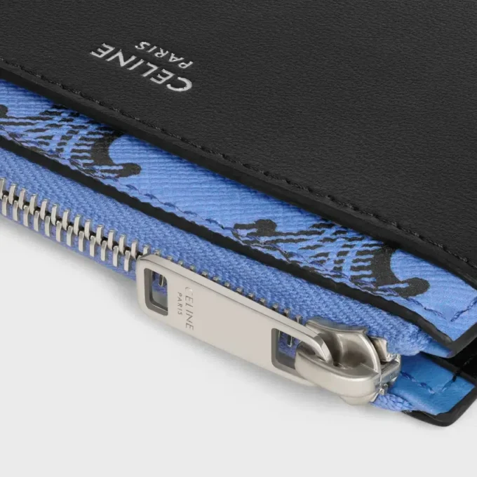 Etui na karty z zamkiem błyskawicznym z tkaniny Triomphe Canvas i skóry jagnięcej