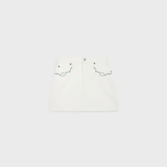 Haftowana mini spódniczka z białego denimu w stylu raw wash