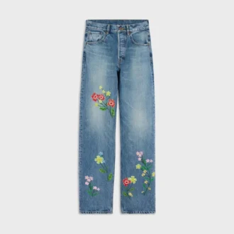 Haftowane dżinsy typu boyfriend 001 z bawełnianego denimu