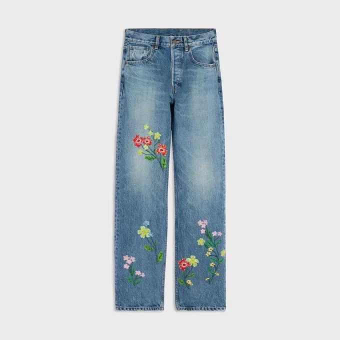 Haftowane dżinsy typu boyfriend 001 z bawełnianego denimu Haftowane dżinsy typu boyfriend 001 z bawełnianego denimu