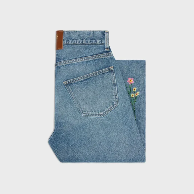 Haftowane dżinsy typu boyfriend 001 z bawełnianego denimu Haftowane dżinsy typu boyfriend 001 z bawełnianego denimu