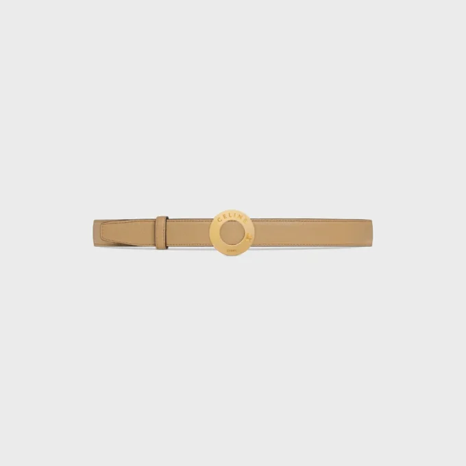 Klamra CELINE Disc 25 mm z metalu i dwustronny pasek 25 mm z gładkiej i ziarnistej skóry cielęcej Klamra CELINE Disc 25 mm z metalu i dwustronny pasek 25 mm z gładkiej i ziarnistej skóry cielęcej