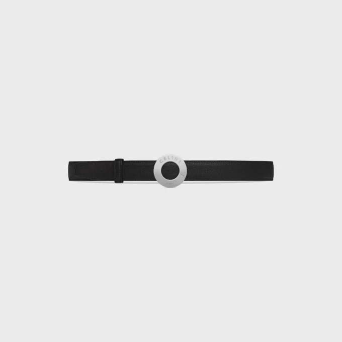 Klamra CELINE Disc 25 mm z metalu i dwustronny pasek 25 mm z gładkiej i ziarnistej skóry cielęcej Klamra CELINE Disc 25 mm z metalu i dwustronny pasek 25 mm z gładkiej i ziarnistej skóry cielęcej