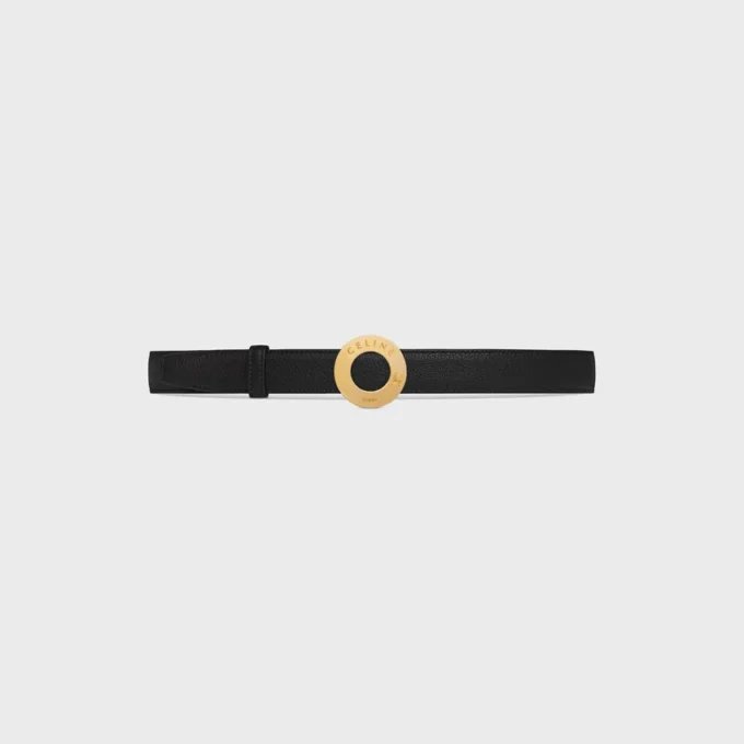 Klamra CELINE Disc 25 mm z metalu i dwustronny pasek 25 mm z gładkiej i ziarnistej skóry cielęcej Klamra CELINE Disc 25 mm z metalu i dwustronny pasek 25 mm z gładkiej i ziarnistej skóry cielęcej