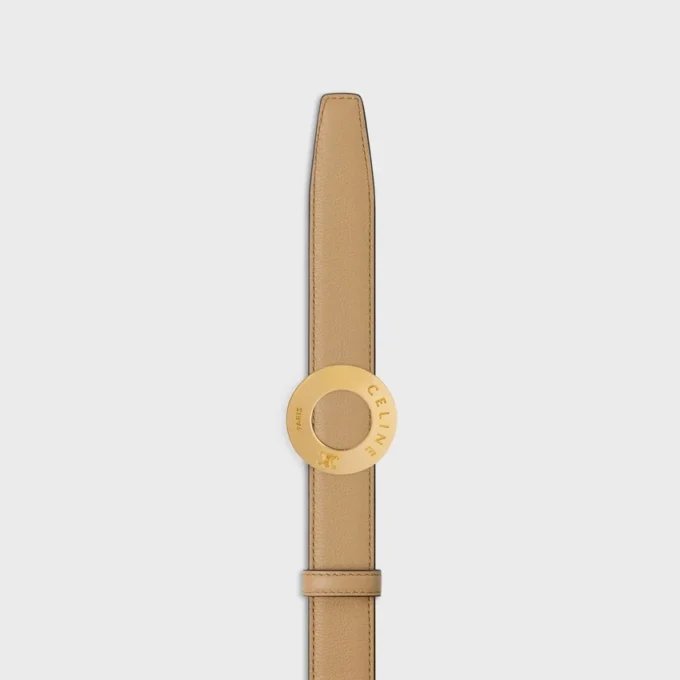 Klamra CELINE Disc 25 mm z metalu i dwustronny pasek 25 mm z gładkiej i ziarnistej skóry cielęcej Klamra CELINE Disc 25 mm z metalu i dwustronny pasek 25 mm z gładkiej i ziarnistej skóry cielęcej