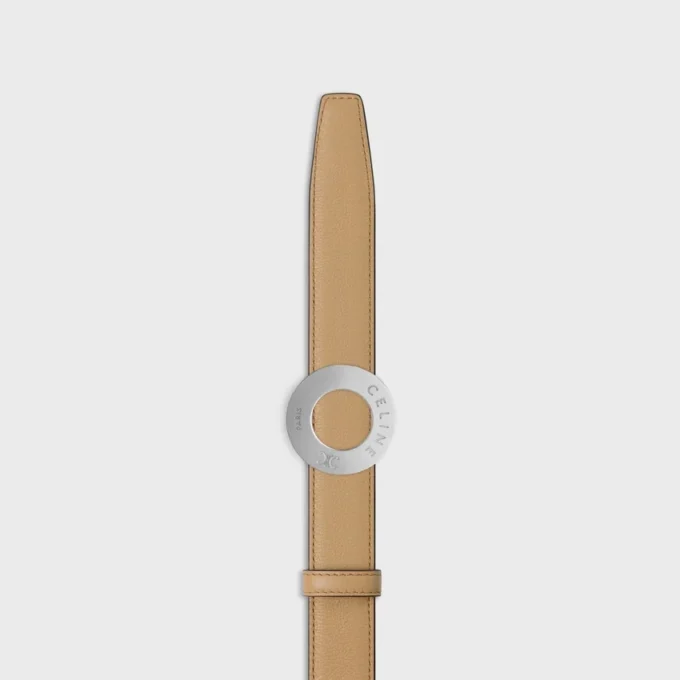 Klamra CELINE Disc 25 mm z metalu i dwustronny pasek 25 mm z gładkiej i ziarnistej skóry cielęcej Klamra CELINE Disc 25 mm z metalu i dwustronny pasek 25 mm z gładkiej i ziarnistej skóry cielęcej