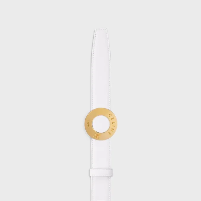 Klamra CELINE Disc 25 mm z metalu i dwustronny pasek 25 mm z gładkiej i ziarnistej skóry cielęcej