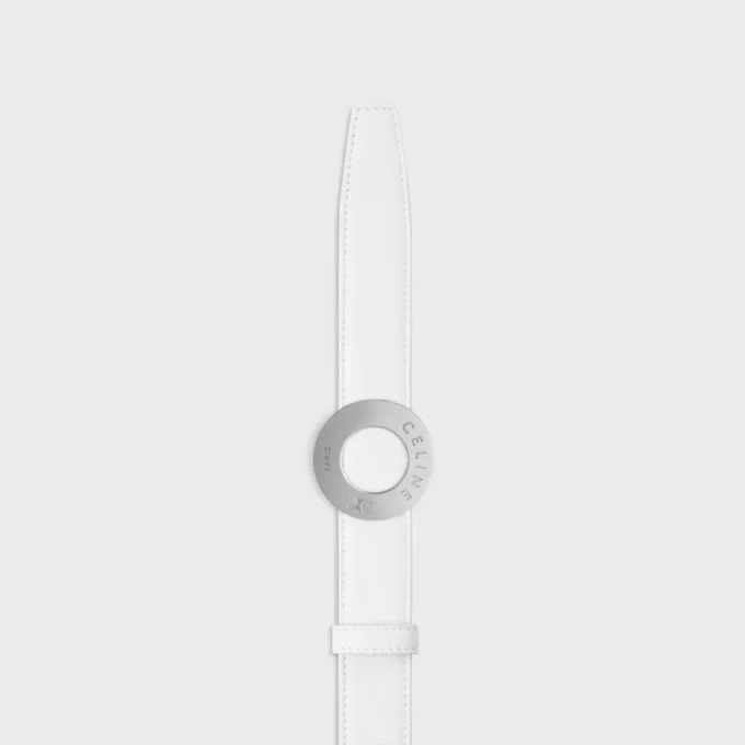 Klamra CELINE Disc 25 mm z metalu i dwustronny pasek 25 mm z gładkiej i ziarnistej skóry cielęcej Klamra CELINE Disc 25 mm z metalu i dwustronny pasek 25 mm z gładkiej i ziarnistej skóry cielęcej