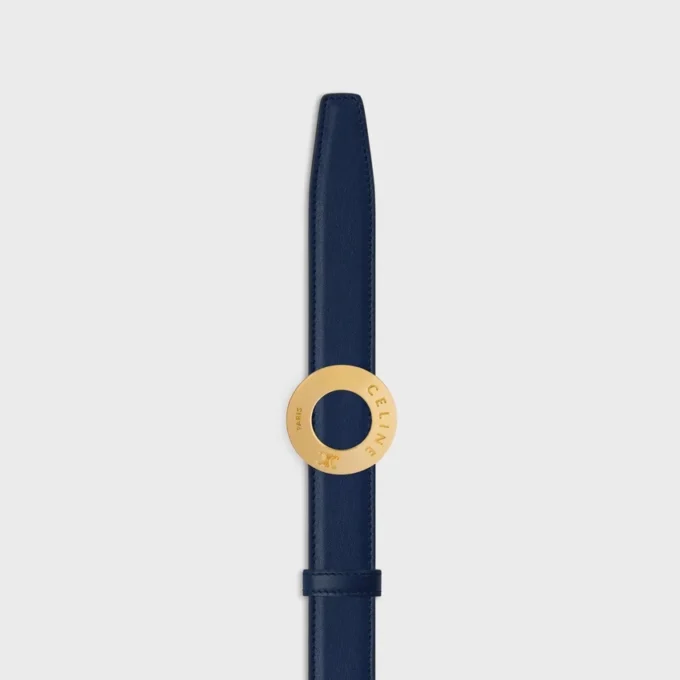 Klamra CELINE Disc 25 mm z metalu i dwustronny pasek 25 mm z gładkiej i ziarnistej skóry cielęcej Klamra CELINE Disc 25 mm z metalu i dwustronny pasek 25 mm z gładkiej i ziarnistej skóry cielęcej