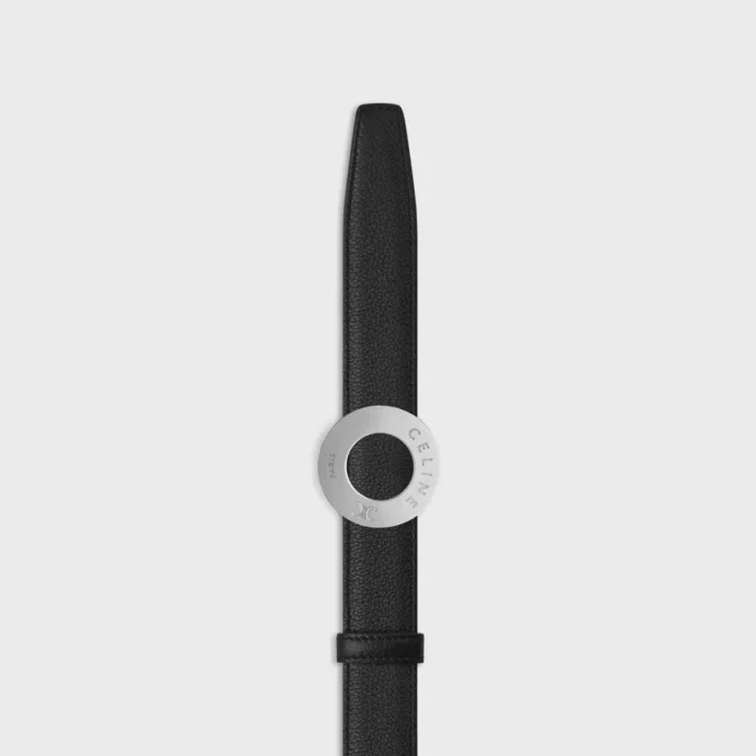 Klamra CELINE Disc 25 mm z metalu i dwustronny pasek 25 mm z gładkiej i ziarnistej skóry cielęcej Klamra CELINE Disc 25 mm z metalu i dwustronny pasek 25 mm z gładkiej i ziarnistej skóry cielęcej