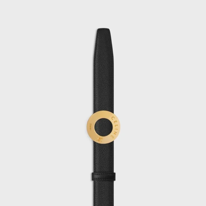 Klamra CELINE Disc 25 mm z metalu i dwustronny pasek 25 mm z gładkiej i ziarnistej skóry cielęcej Klamra CELINE Disc 25 mm z metalu i dwustronny pasek 25 mm z gładkiej i ziarnistej skóry cielęcej