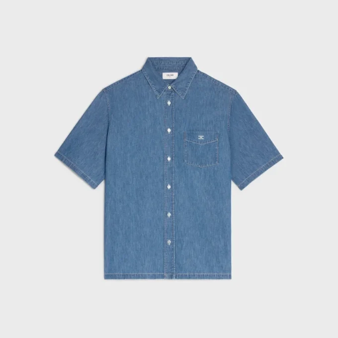 Koszula z krótkim rękawem z bawełnianego denimu Koszula z krótkim rękawem z bawełnianego denimu
