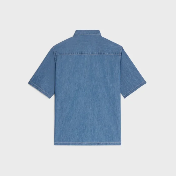 Koszula z krótkim rękawem z bawełnianego denimu Koszula z krótkim rękawem z bawełnianego denimu