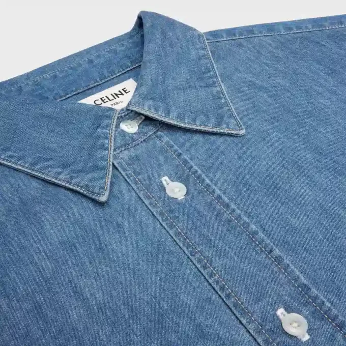 Koszula z krótkim rękawem z bawełnianego denimu Koszula z krótkim rękawem z bawełnianego denimu