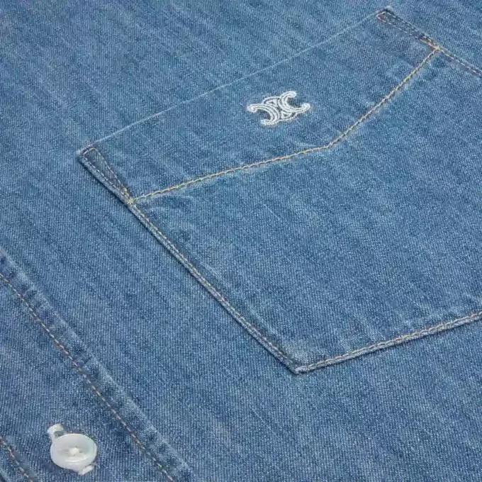 Koszula z krótkim rękawem z bawełnianego denimu Koszula z krótkim rękawem z bawełnianego denimu