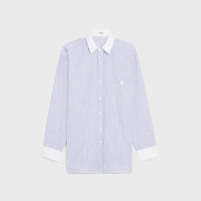 Koszulka oversize z bawełny chambray w paski Koszulka oversize z bawełny chambray w paski