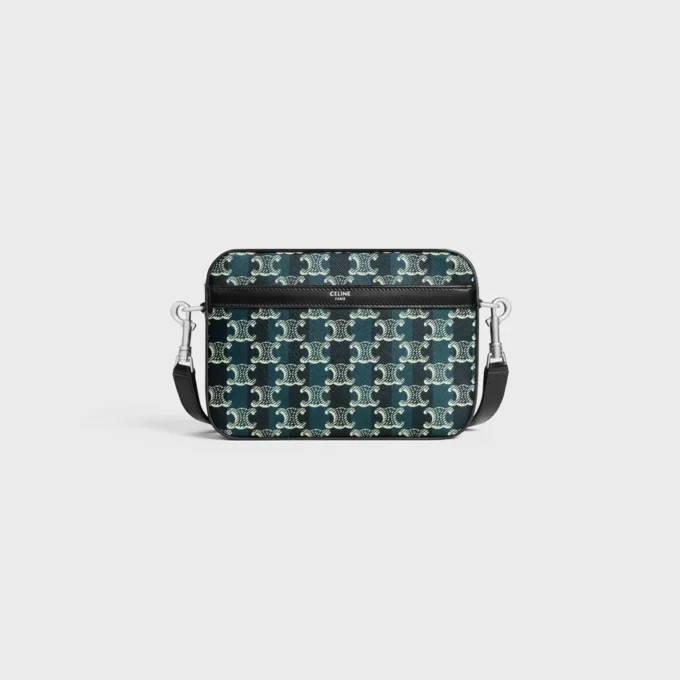 Mała torba listonoszka z pasiastego Triomphe Canvas i skóry cielęcej Mała torba listonoszka z pasiastego Triomphe Canvas i skóry cielęcej