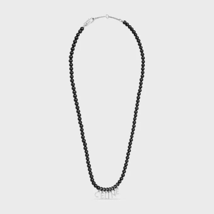 Naszyjnik CELINE Monochroms z koralików z onyksu i mosiądzu z wykończeniem rodowym Naszyjnik CELINE Monochroms z koralików z onyksu i mosiądzu z wykończeniem rodowym
