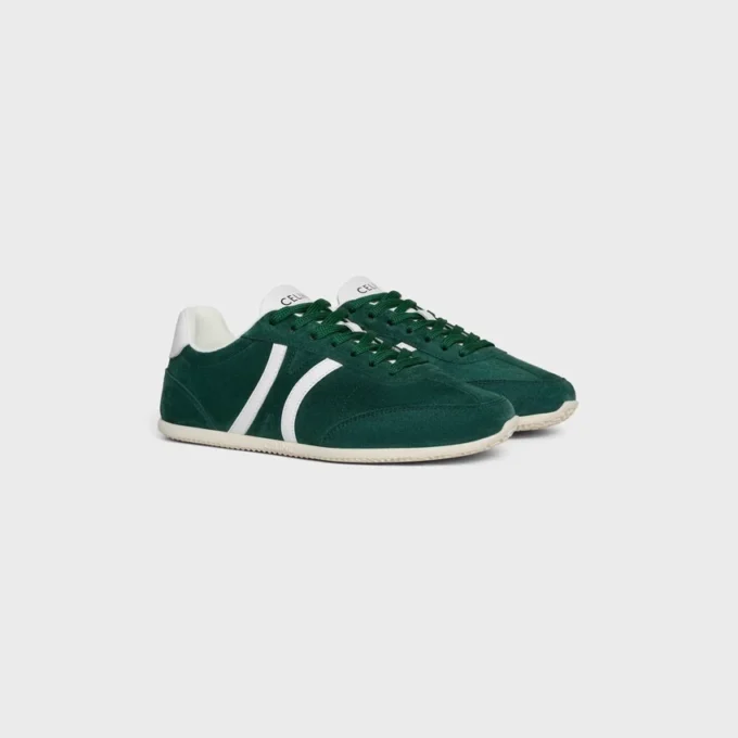 Niskie sznurowane trampki CELINE Jogger z motywem Triomphe, wykonane z zamszowej skóry cielęcej i skóry cielęcej Niskie sznurowane trampki CELINE Jogger z motywem Triomphe, wykonane z zamszowej skóry cielęcej i skóry cielęcej