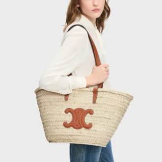 Średnia torebka CELINE Classic Panier z motywem liści palmowych i skóry cielęcej