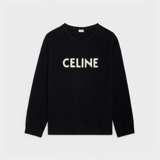 Sweter oversize CELINE z prążkowanej wełny Sweter oversize CELINE z prążkowanej wełny