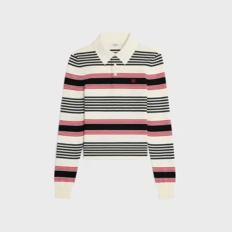Sweter polo z bawełny w paski