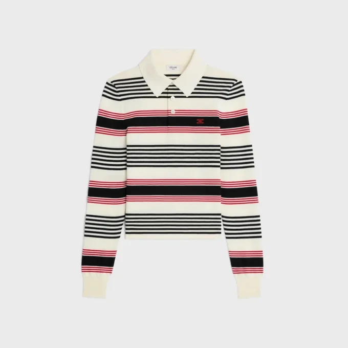 Sweter polo z bawełny w paski Sweter polo z bawełny w paski