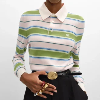 Sweter polo z bawełny w paski