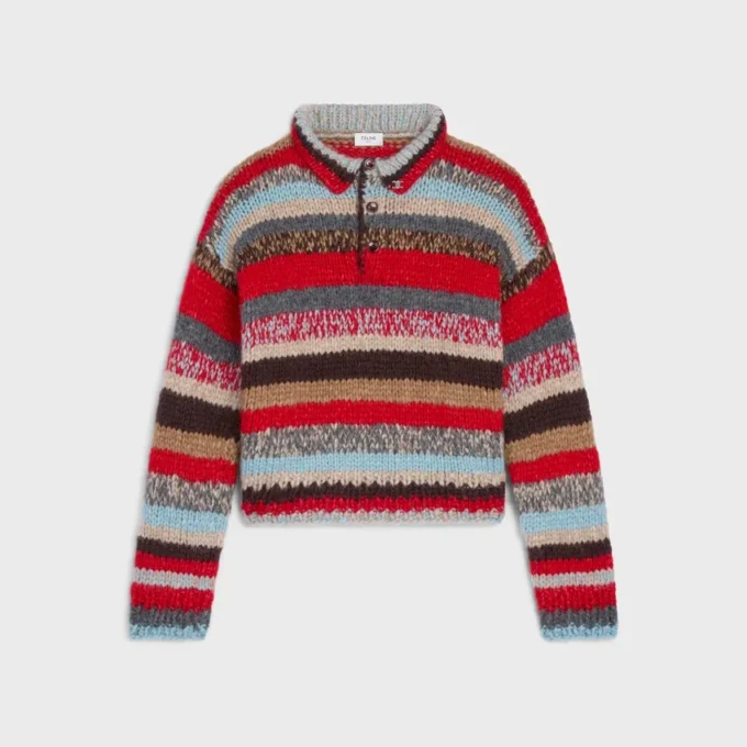 Sweter polo z mieszanki alpaki Mouline i wełny Sweter polo z mieszanki alpaki Mouline i wełny