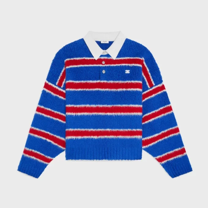 Sweter polo z szczotkowanej bawełny w paski
